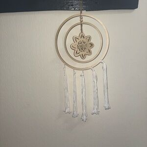 Neutral Wood and White Hanging Wall Decor - Decorative Dreamcatcher